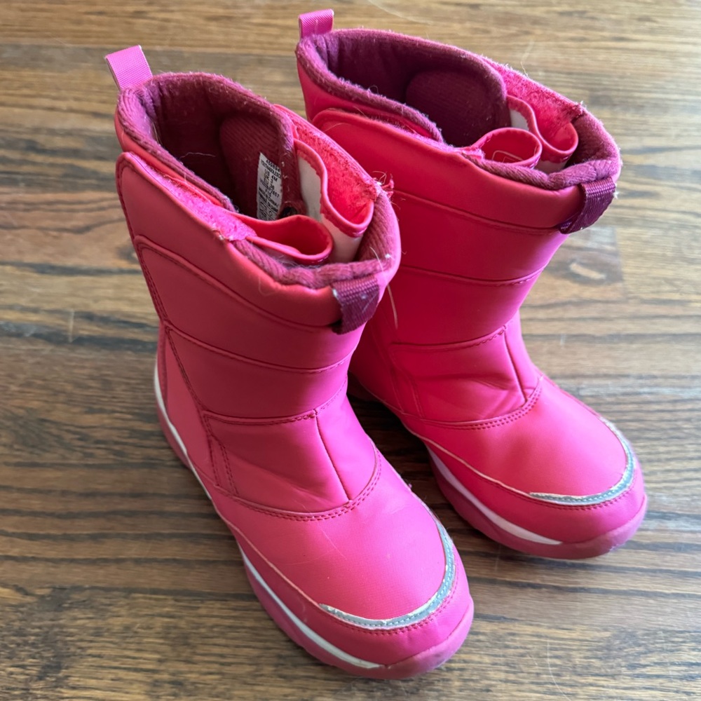 Lands End pink snow boots waterproof girls size 4 winter boots side zipper warm!